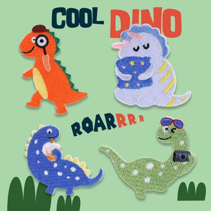 Diversión Rugiente: Parche Bordado de Dinosaurio Autoadhesivo 4pcs