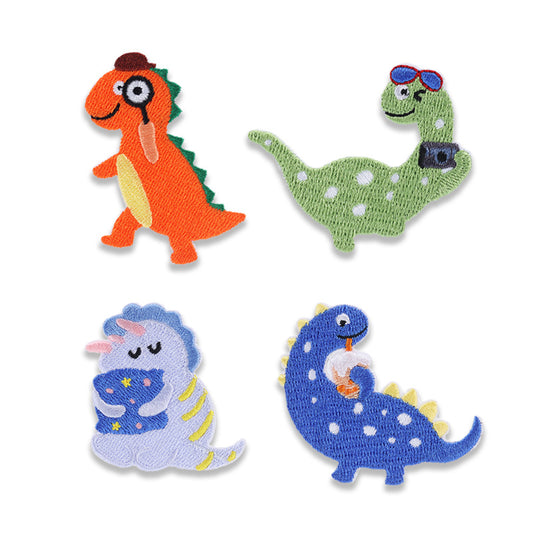 Diversão Rugidora: Patches Bordados de Dinossauro Autocolantes 4pcs