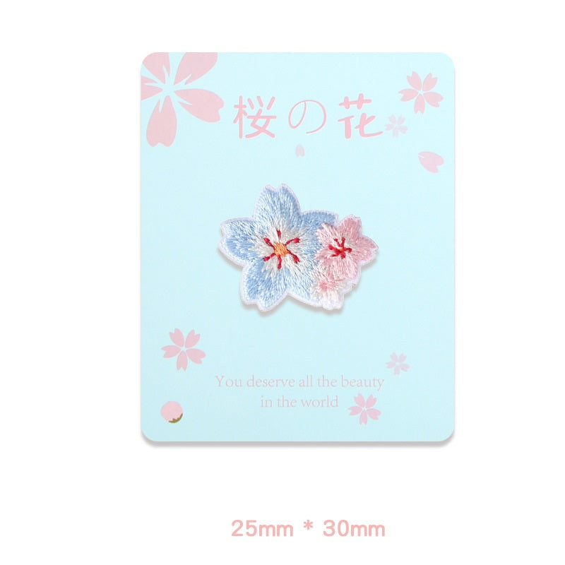 Self-Adhesive Pink Rabbit Sakura Embroidered Patches 10PCS