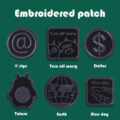 Self-Adhesive Black Embroidered Badge Patches for Down Jackets 16 Pack