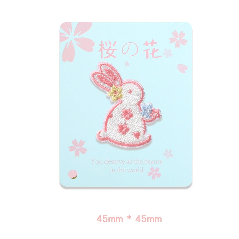 Self-Adhesive Pink Rabbit Sakura Embroidered Patches 10PCS