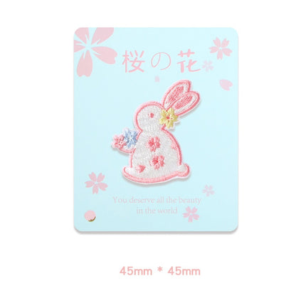 Patches brodés autocollants en forme de lapin rose Sakura 10PCS