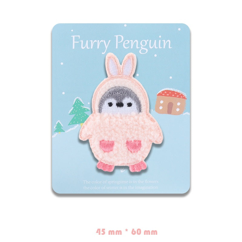 Adoráveis Patches Bordados de Pinguim Peludo Auto-Adesivos 5 Pacote