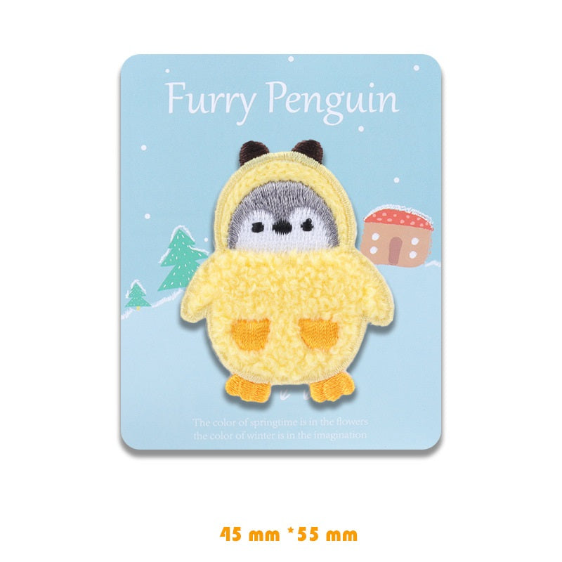 Adoráveis Patches Bordados de Pinguim Peludo Auto-Adesivos 5 Pacote