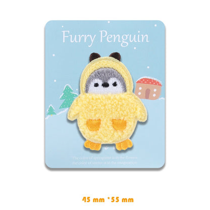 Adoráveis Patches Bordados de Pinguim Peludo Auto-Adesivos 5 Pacote