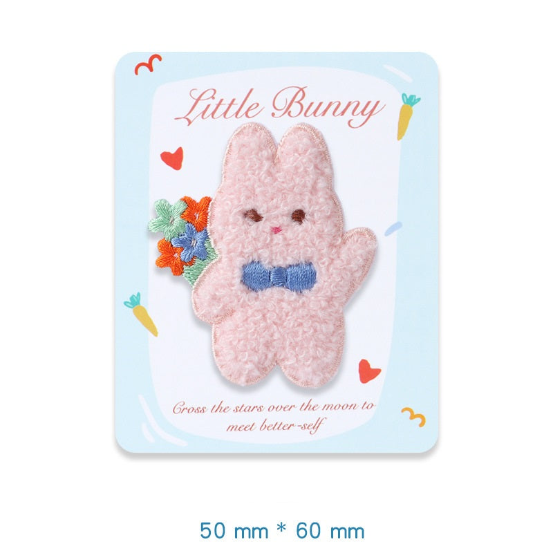 Zelfklevende Pluche Konijn Kleine Bunny Geborduurde Patches 5 Pack