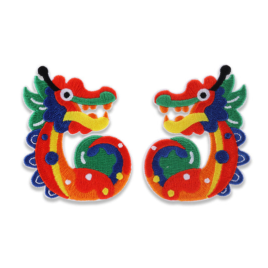 Self-Adhesive Chinese Dragon Year Embroidered Blessing Patches 4 Pack(2 Styles)