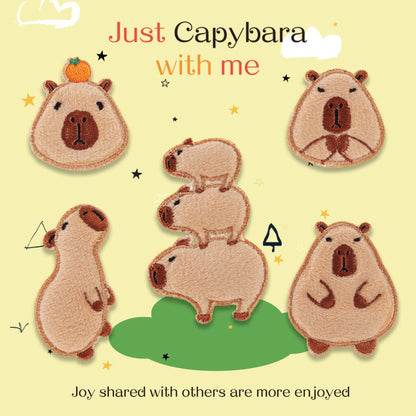 Patches Bordados de Capivara Castanha Auto-Adesivos 5 Unidades