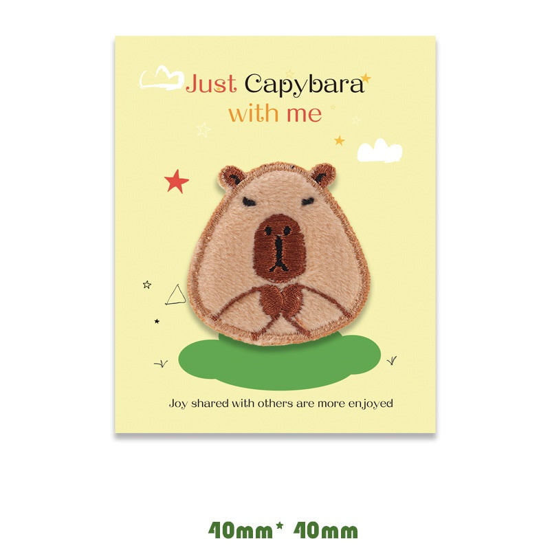 Selbstklebende braune Capybara gestickte Patches 5er Pack