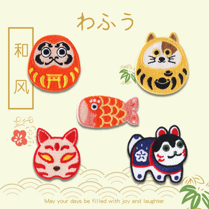 Patches brodés Daruma de style japonais auto-adhésifs, paquet de 5