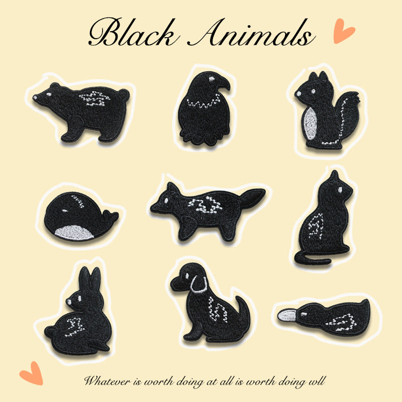 Parche Bordado de Animales Negro Autoadhesivo 9PCS