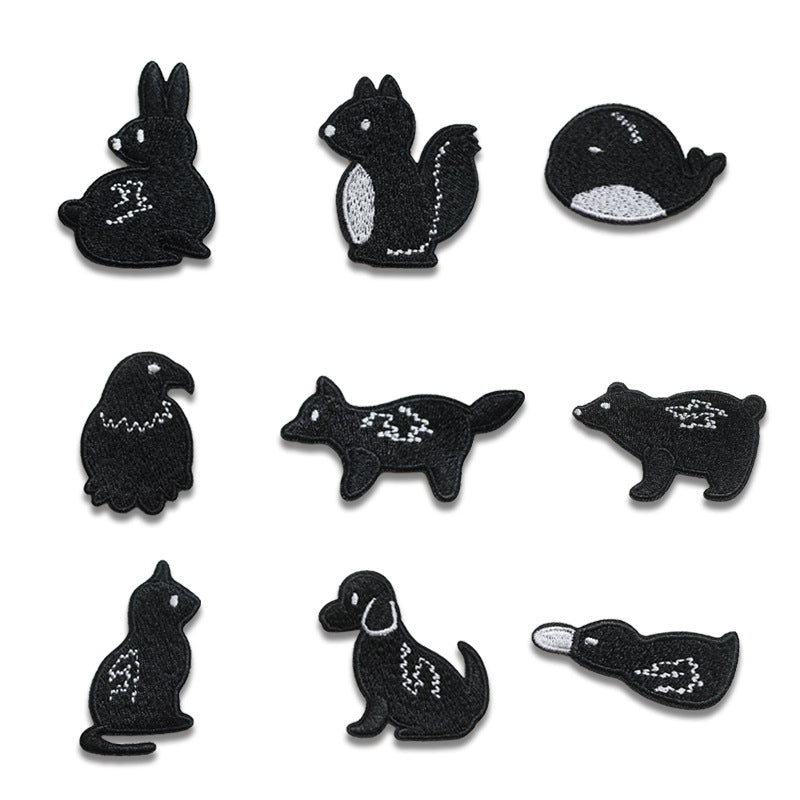 Parche Bordado de Animales Negro Autoadhesivo 9PCS