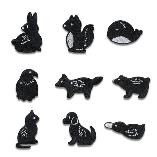 Self-Adhesive Black Animal Embroidered Patches 9PCS