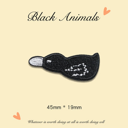 Parche Bordado de Animales Negro Autoadhesivo 9PCS