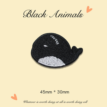 Parche Bordado de Animales Negro Autoadhesivo 9PCS