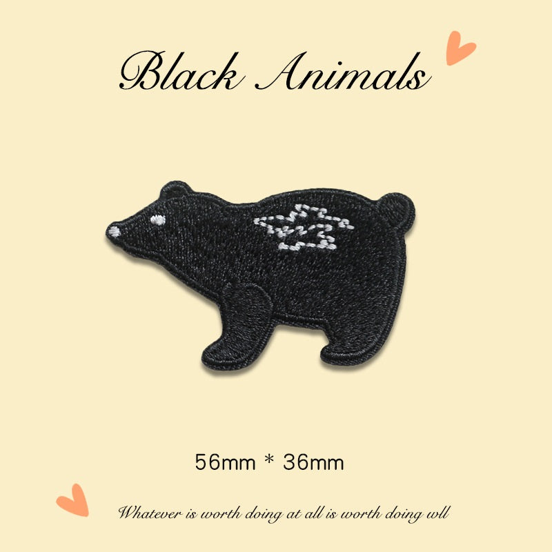 Parche Bordado de Animales Negro Autoadhesivo 9PCS