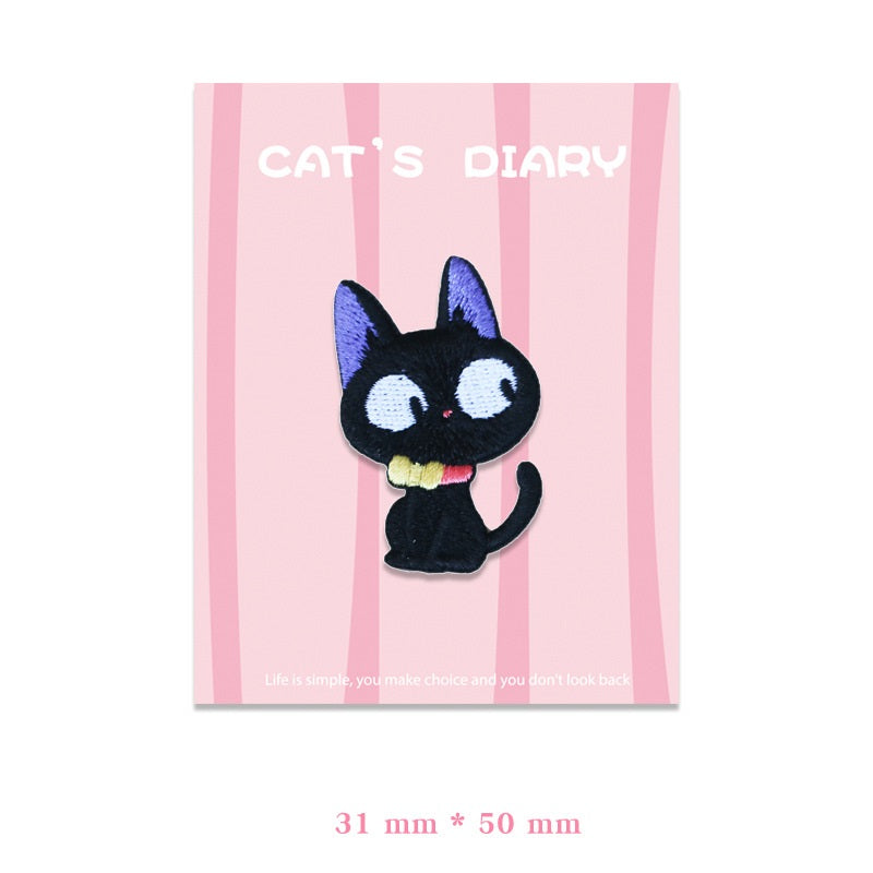 Adorable Big-Eyed & Black Cat Broderte Patcher 9stk