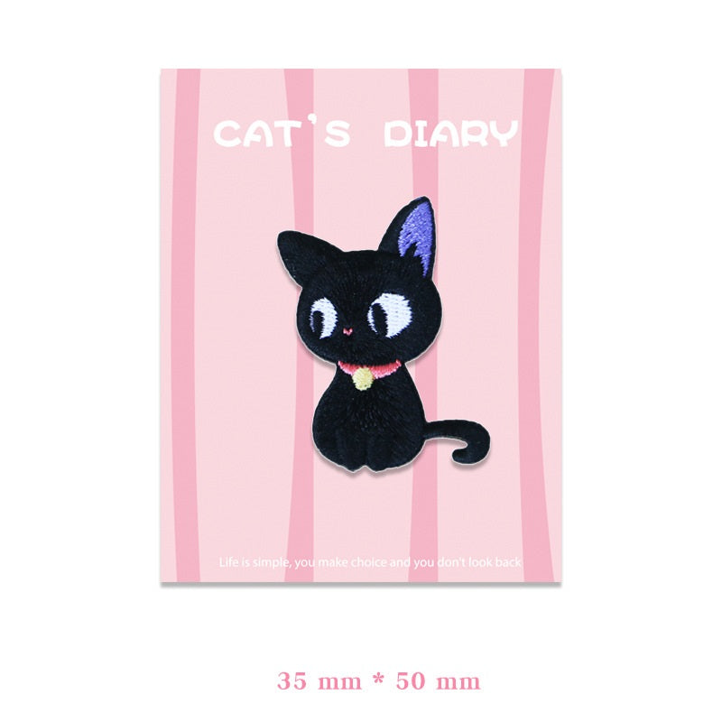 Adorable Big-Eyed & Black Cat Broderte Patcher 9stk