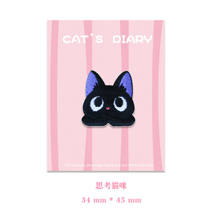 Adorable Big-Eyed & Black Cat Broderte Patcher 9stk