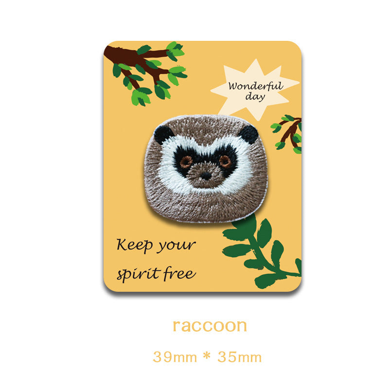 Self-Adhesive Animal Head Embroidered Patches: Raccoon & Sloth 6PCS