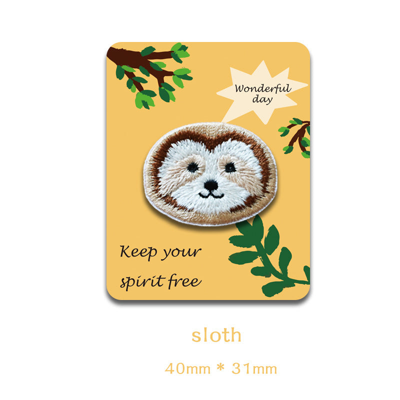 Self-Adhesive Animal Head Embroidered Patches: Raccoon & Sloth 6PCS