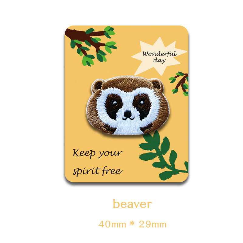 Self-Adhesive Animal Head Embroidered Patches: Raccoon & Sloth 6PCS