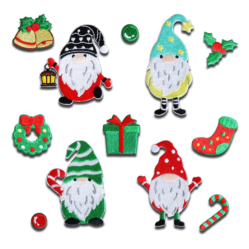 Patches de décoration brodés auto-adhésifs festifs Joyeux Noël - Pack de 11