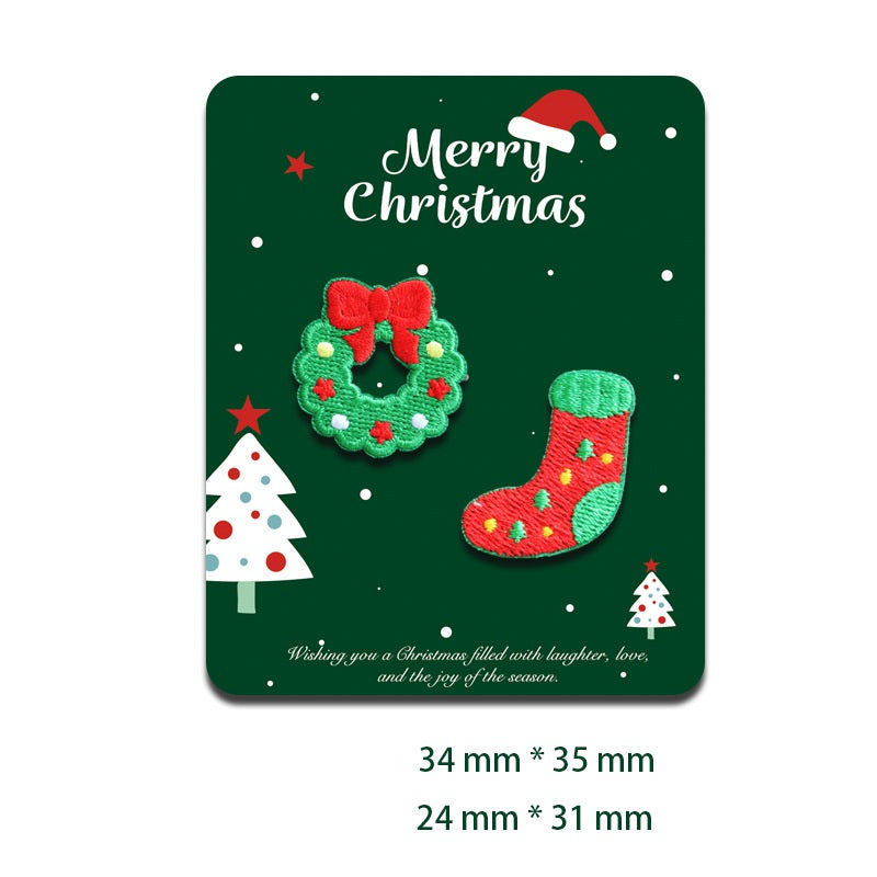 Patches de décoration brodés auto-adhésifs festifs Joyeux Noël - Pack de 11