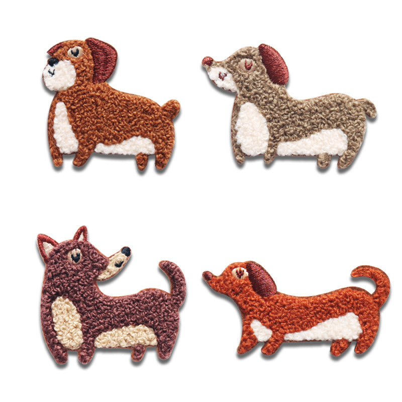 Patches de chien en merlot brodés autocollants 4 pièces