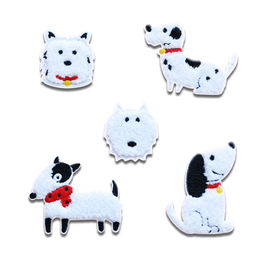 Patches de Cão Branco Bordados Auto-Adesivos 5PCS