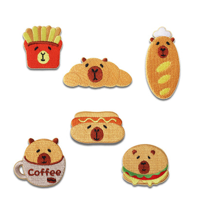 Selbstklebende braune Back-Capybara gestickte Patches 6er Pack