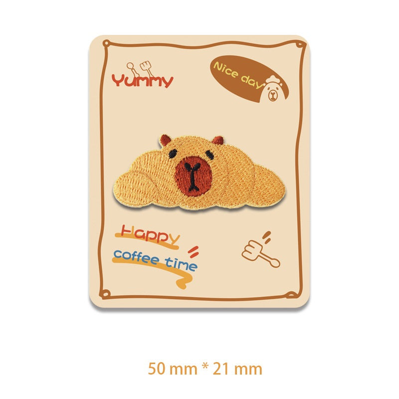 Zelfklevende Bruine Bakcapybara Geborduurde Patches 6-Pack