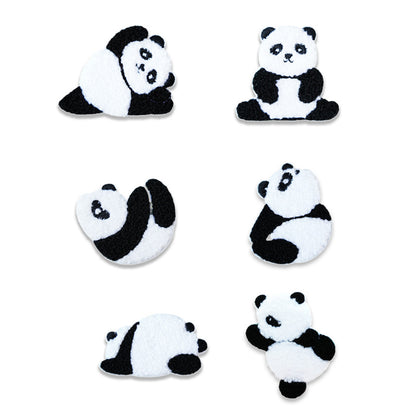 Zelfklevende Pluche Yoga Panda Geborduurde Patches 6PCS