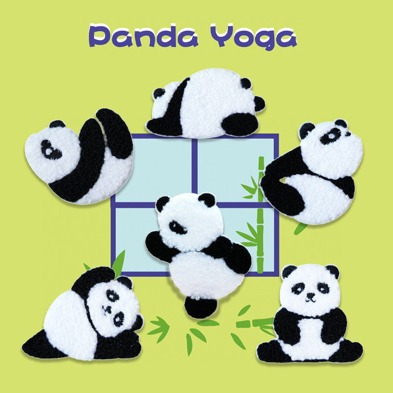 Zelfklevende Pluche Yoga Panda Geborduurde Patches 6PCS