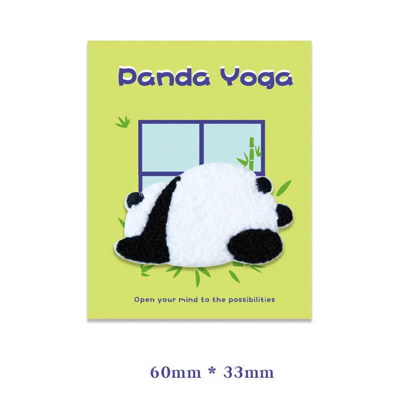 Zelfklevende Pluche Yoga Panda Geborduurde Patches 6PCS