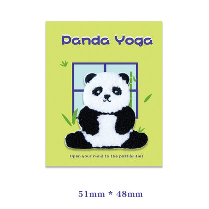 Zelfklevende Pluche Yoga Panda Geborduurde Patches 6PCS