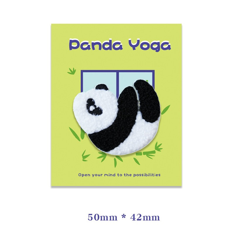 Zelfklevende Pluche Yoga Panda Geborduurde Patches 6PCS