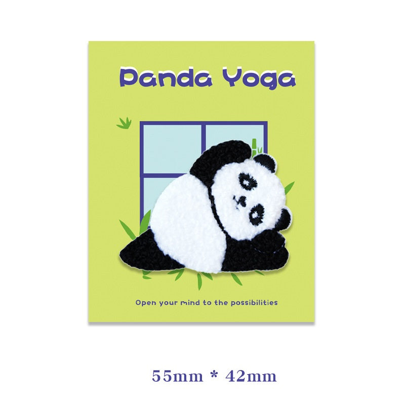 Selvheftende Plysj Yoga Panda Broderte Patcher 6PK