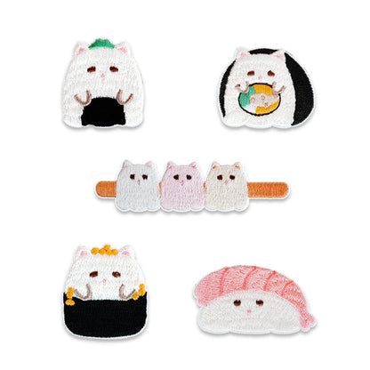 Charming Japanese - Style Cat & Sushi Embroidered Patches 5PCS