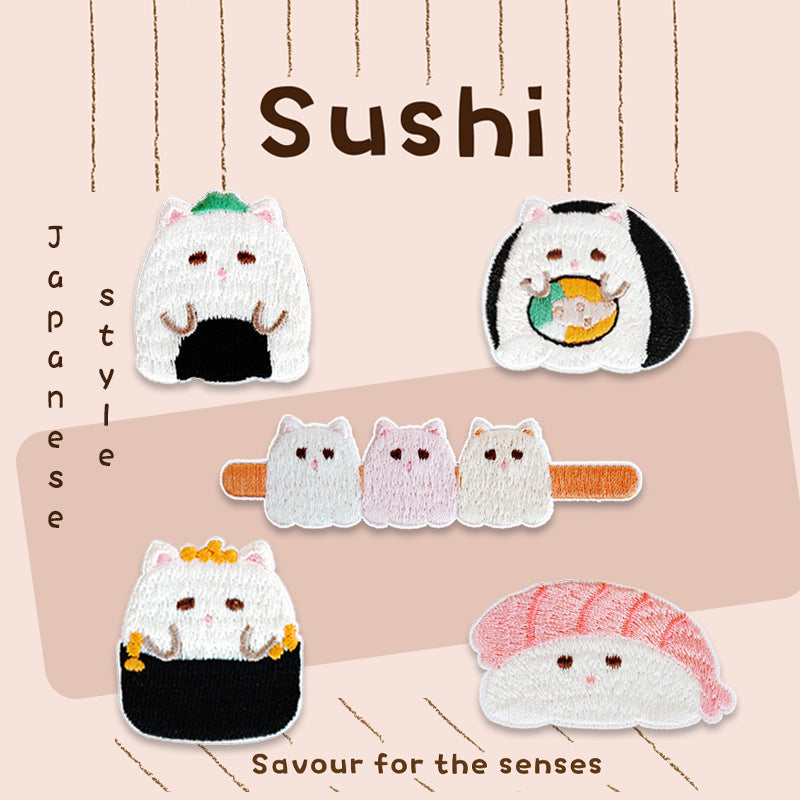 Charmante Japanse - Stijl Kat & Sushi Geborduurde Patches 5PCS