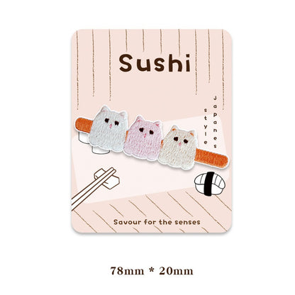 Charming Japanese - Style Cat & Sushi Embroidered Patches 5PCS