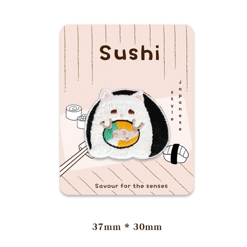 Patches Bordados de Gato e Sushi em Estilo Japonês Encantador 5PCS