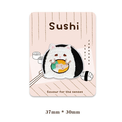 Charming Japanese - Style Cat & Sushi Embroidered Patches 5PCS