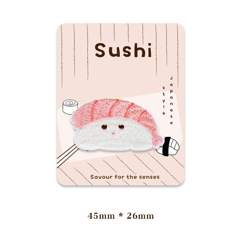 Patches Bordados de Gato e Sushi em Estilo Japonês Encantador 5PCS