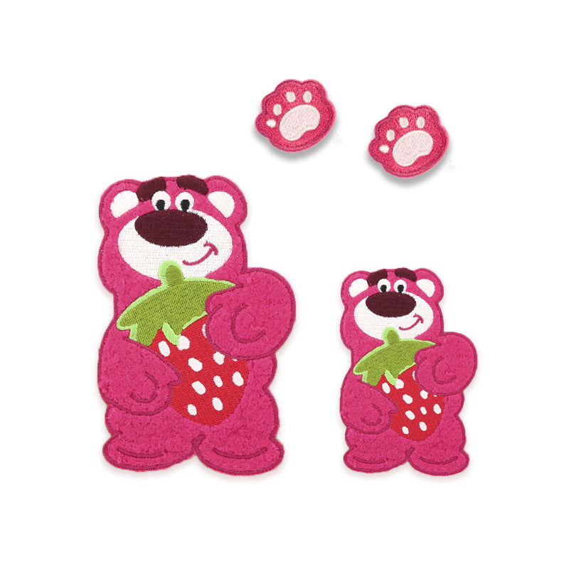 Toppe Ricamate Autoadesive Orso Fragola Rosa 3pz