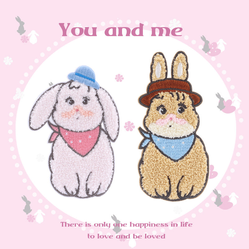 Self-Adhesive Towel Embroidered Rabbit Patches 2 Pack