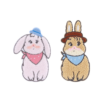 Patches de lapin brodés autocollants pour serviettes, pack de 2