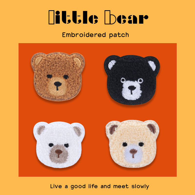 Patches Decorativos Bordados em Forma de Cabeça de Urso Autocolantes 4 Unidades