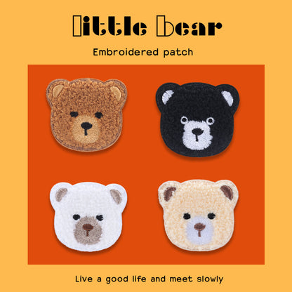 Self-Adhesive Bear Head Embroidered Decoration Patches 4 Pack