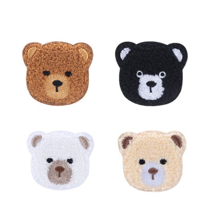 Patches Decorativos Bordados em Forma de Cabeça de Urso Autocolantes 4 Unidades